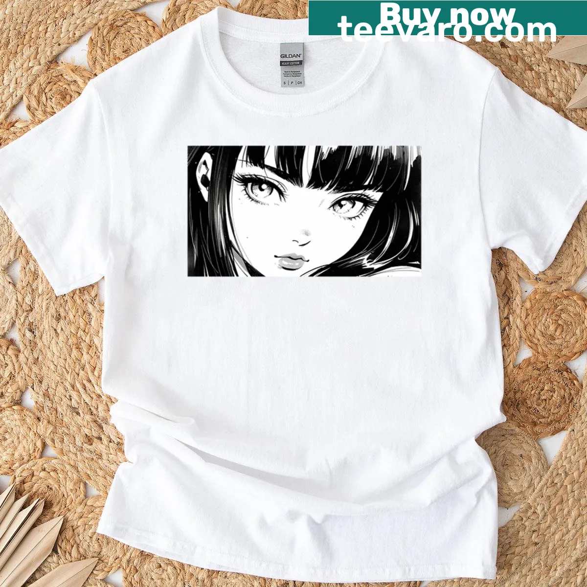 Cute manga girl illustration on a vintage-style t-shirt — on a men's t-shirt
