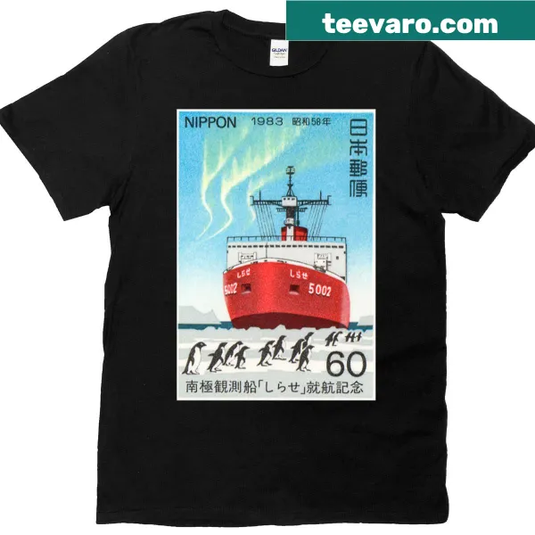 Vintage t-shirt featuring Japanese postage stamps themed around the South Pole