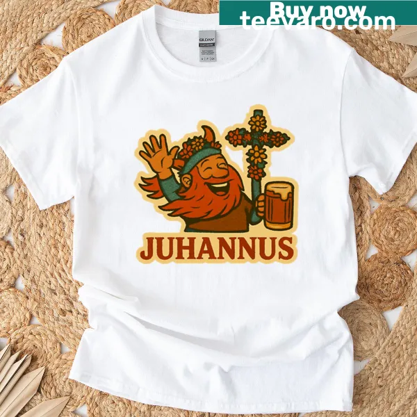 Viking-themed Juhannus design on a T-shirt