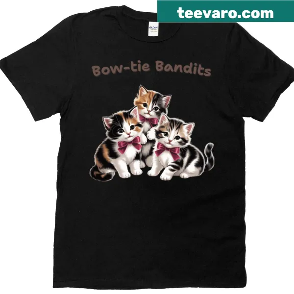 Vintage kitten t-shirt with playful bow-tie design