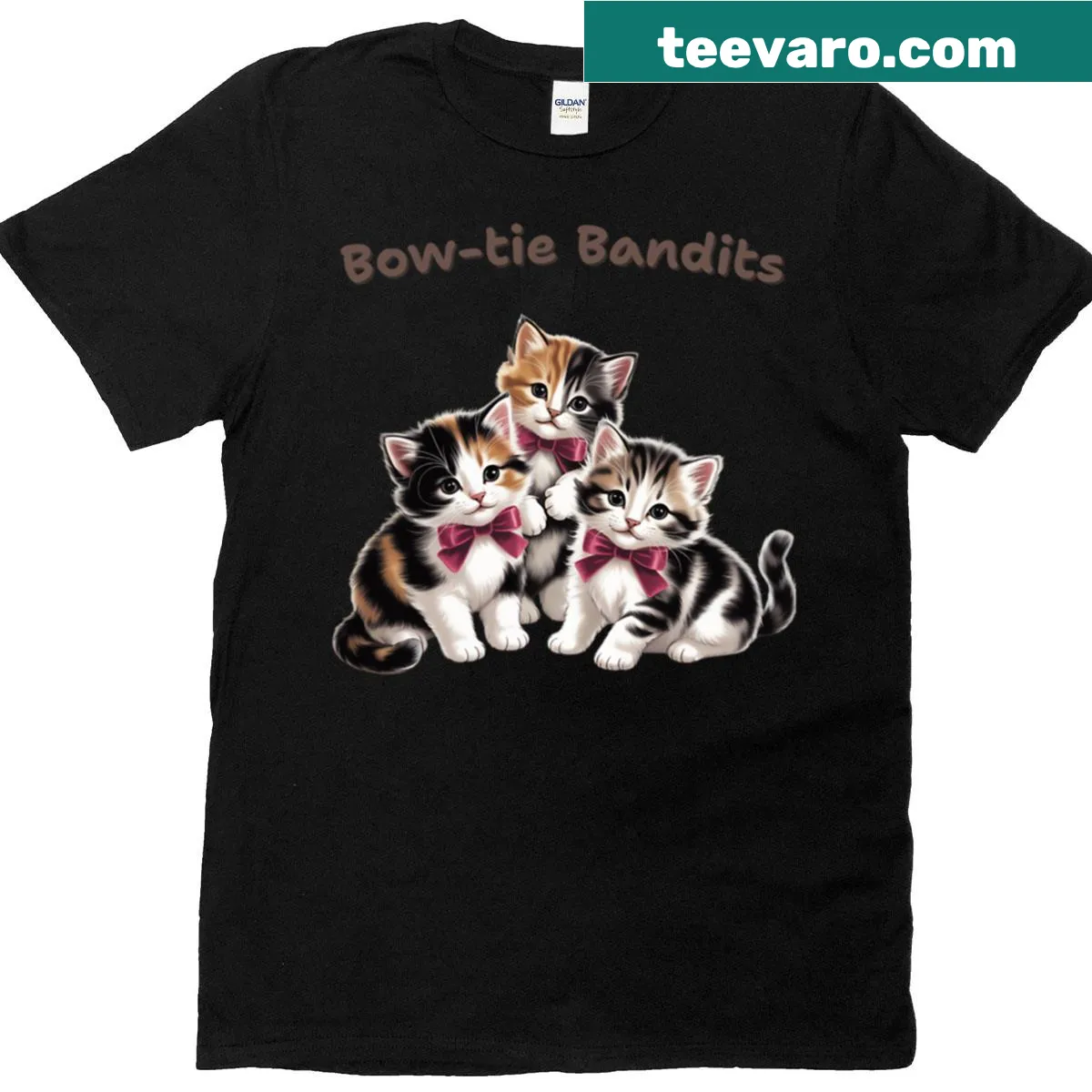 Vintage kitten t-shirt with playful bow-tie design — on a men's t-shirt