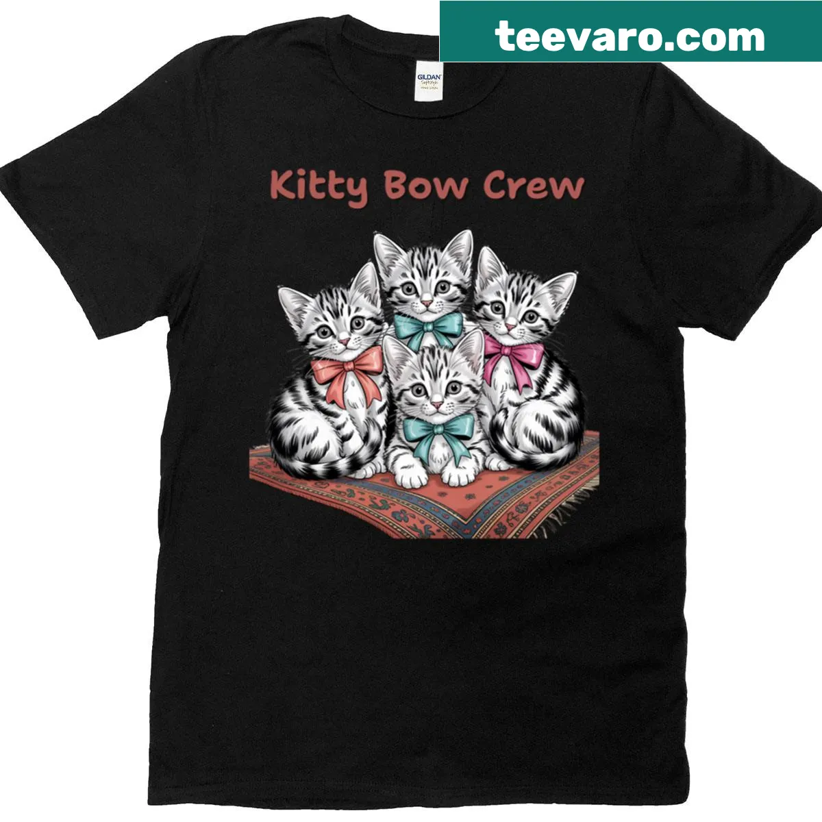 Cute vintage t-shirt with kittens wearing bows illustrated design — on a men's t-shirt