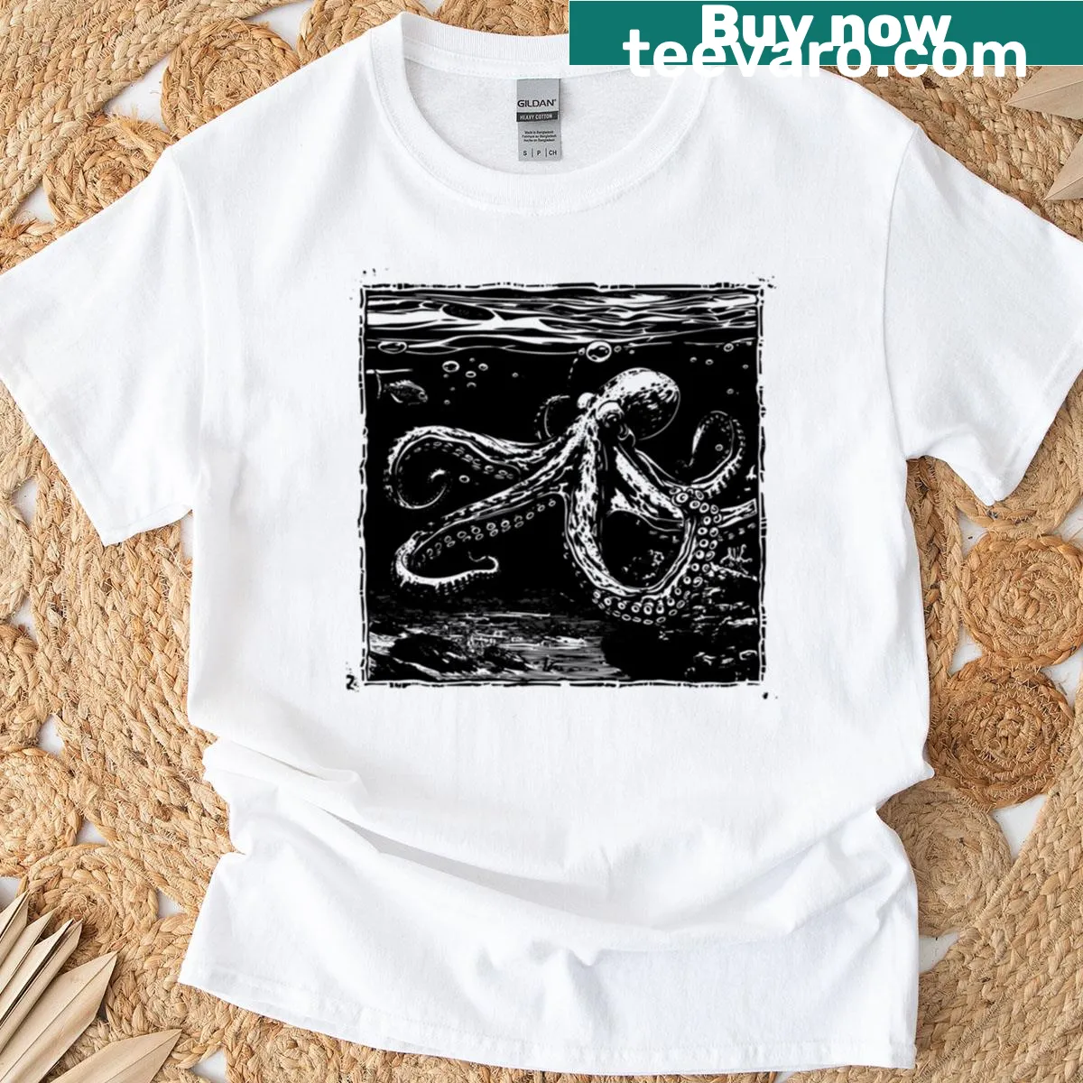Vintage octopus illustration T-shirt celebrating marine life — on a men's t-shirt