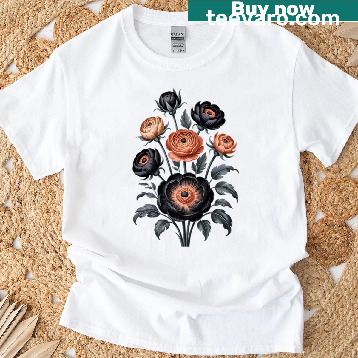 Illustrated vintage pressed wildflowers design on shirt — on a men's t-shirt