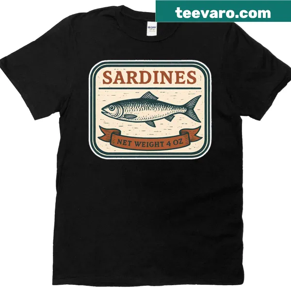 Vintage sardine tin graphic on a T-shirt