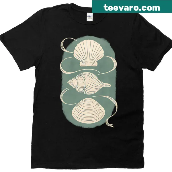 Minimalist T-shirt featuring a trio of seashell silhouettes