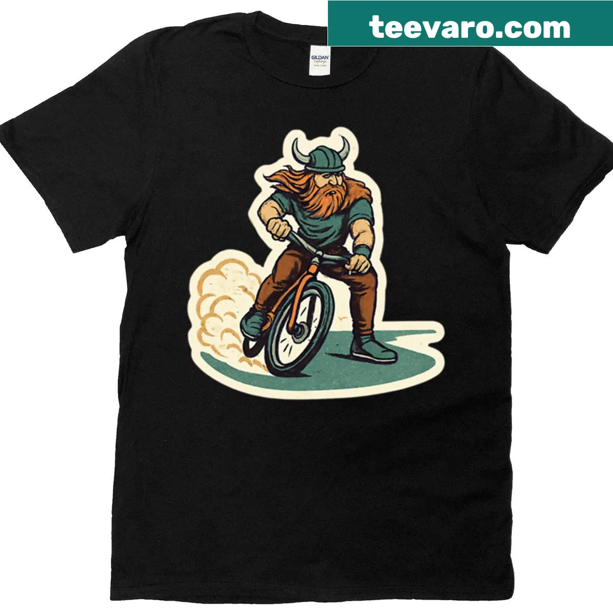 Oversized Viking bicycle T-shirt with warrior illustration — on a men's t-shirt