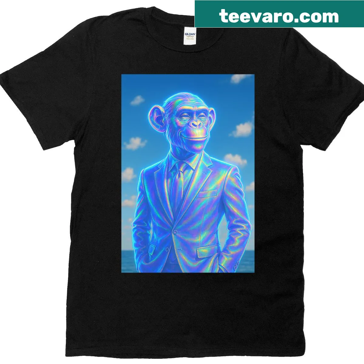 Retro sunset landscape t-shirt featuring a forest scene in vintage style. — on a men's t-shirt