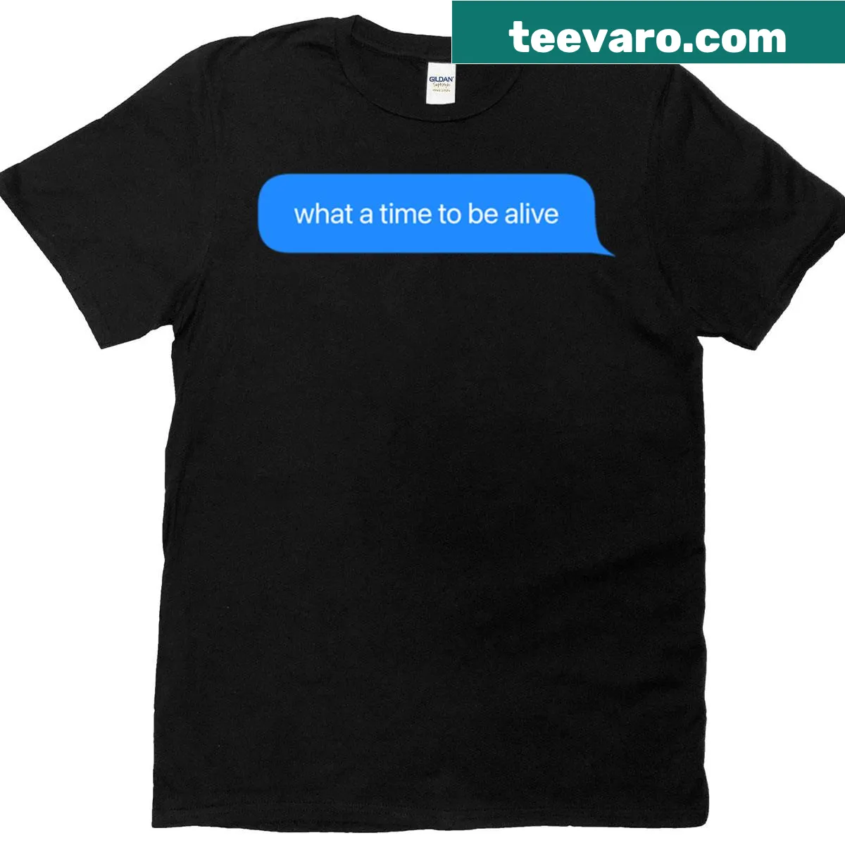 Text T-shirt with 'What A Time To Be Alive' — on a men's t-shirt