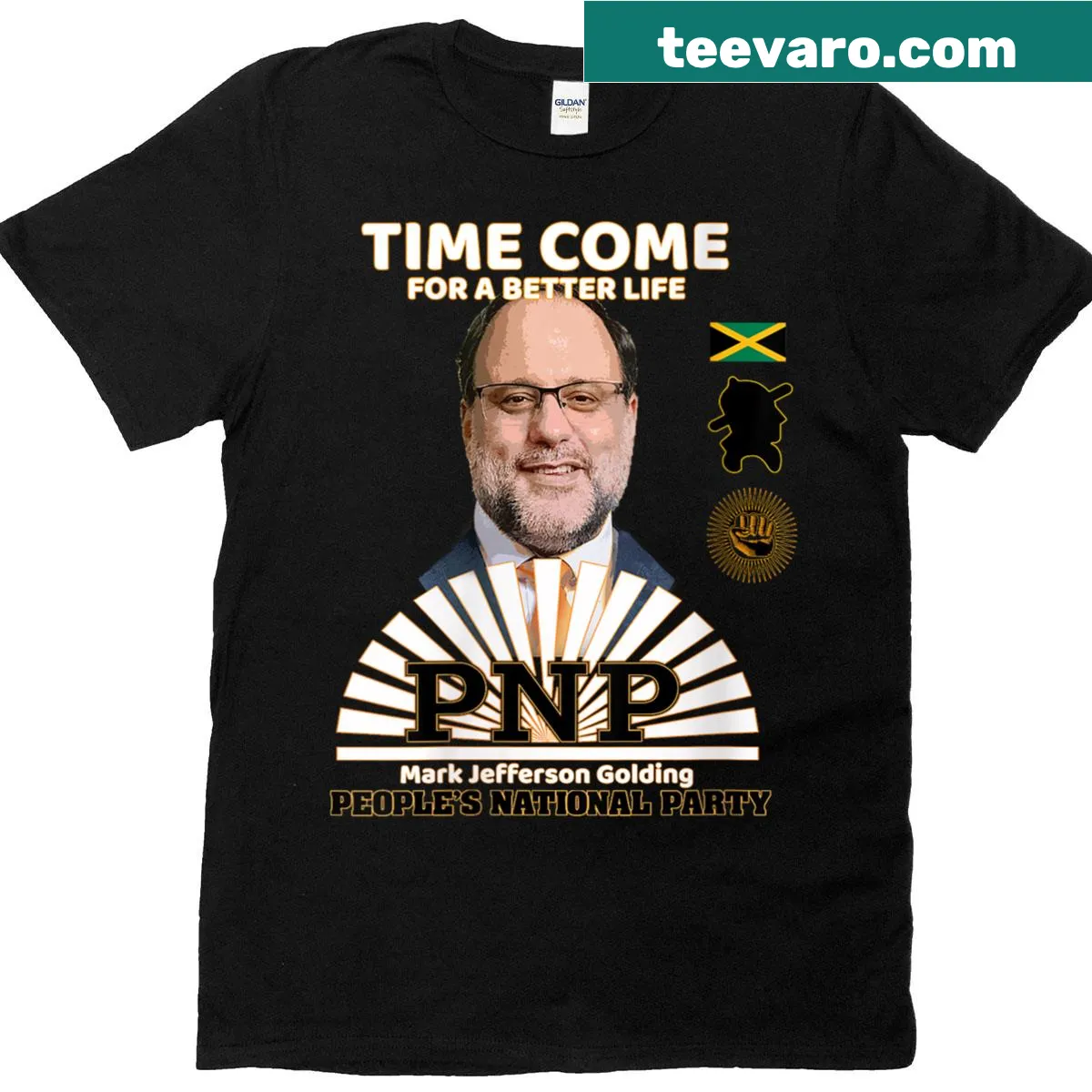 Supporter T-shirt featuring Mark Golding of the PNP — on a men's t-shirt