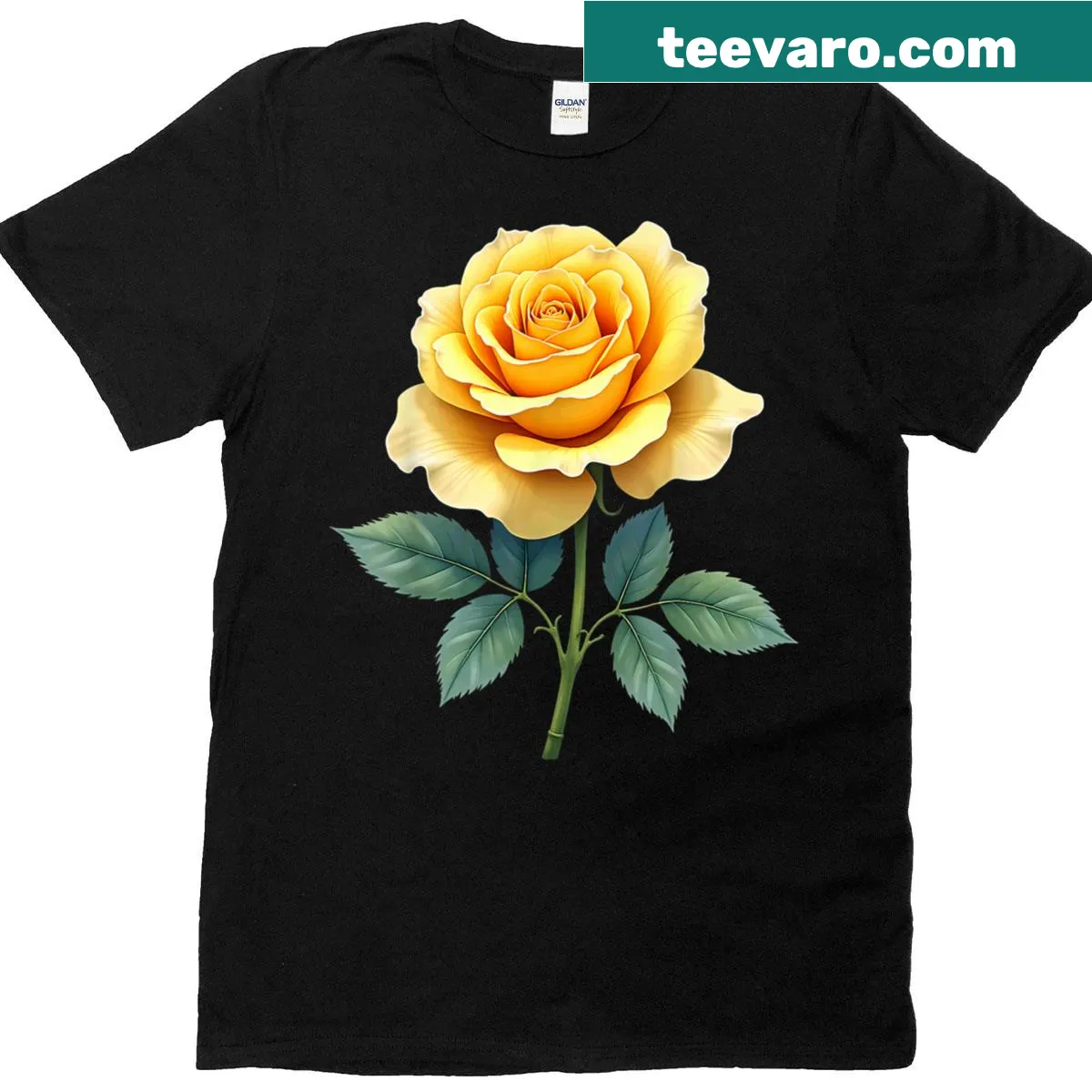 Illustrated yellow rose design for gardening lovers on a T-shirt — on a men's t-shirt