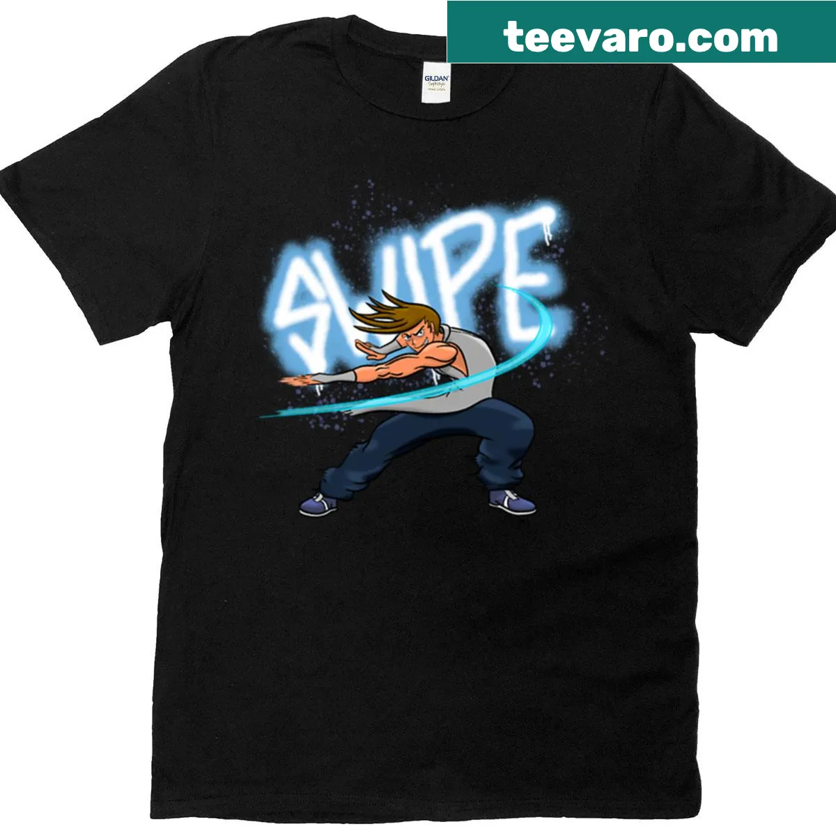 Playful graphic t-shirt featuring the phrase Yung Swipes Ver — on a men's t-shirt