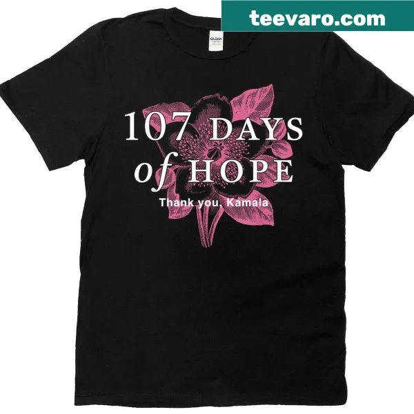 T-shirt with floral design and text '107 Days Kamala'