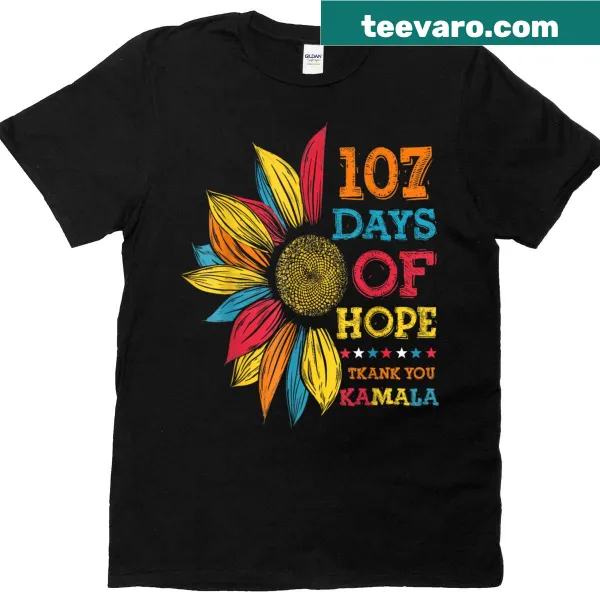 T-shirt expressing gratitude to Kamala Harris with the text 107 Days of Hope