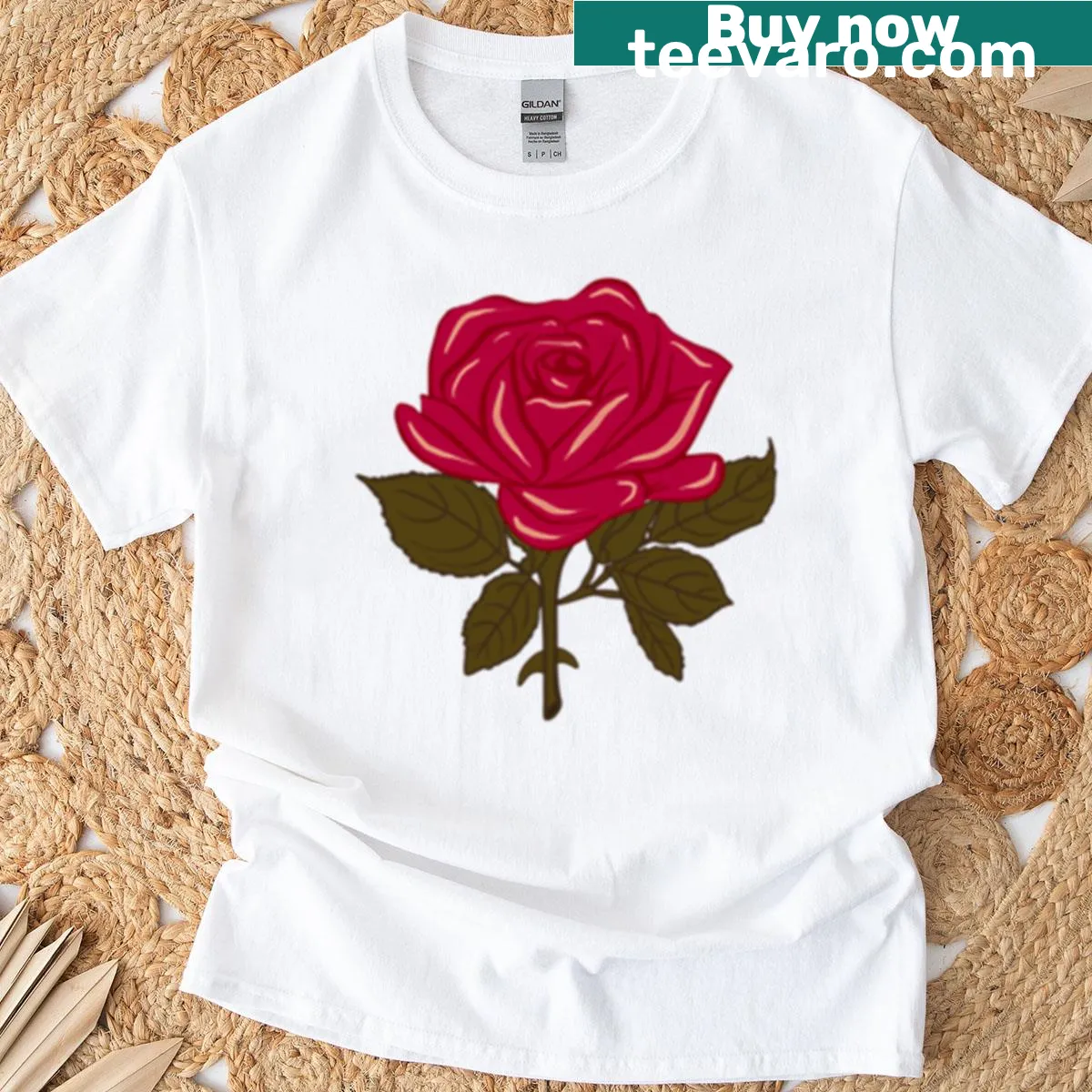 Hand-lettered graphic shirt inspired by the phrase about roses — on a men's t-shirt