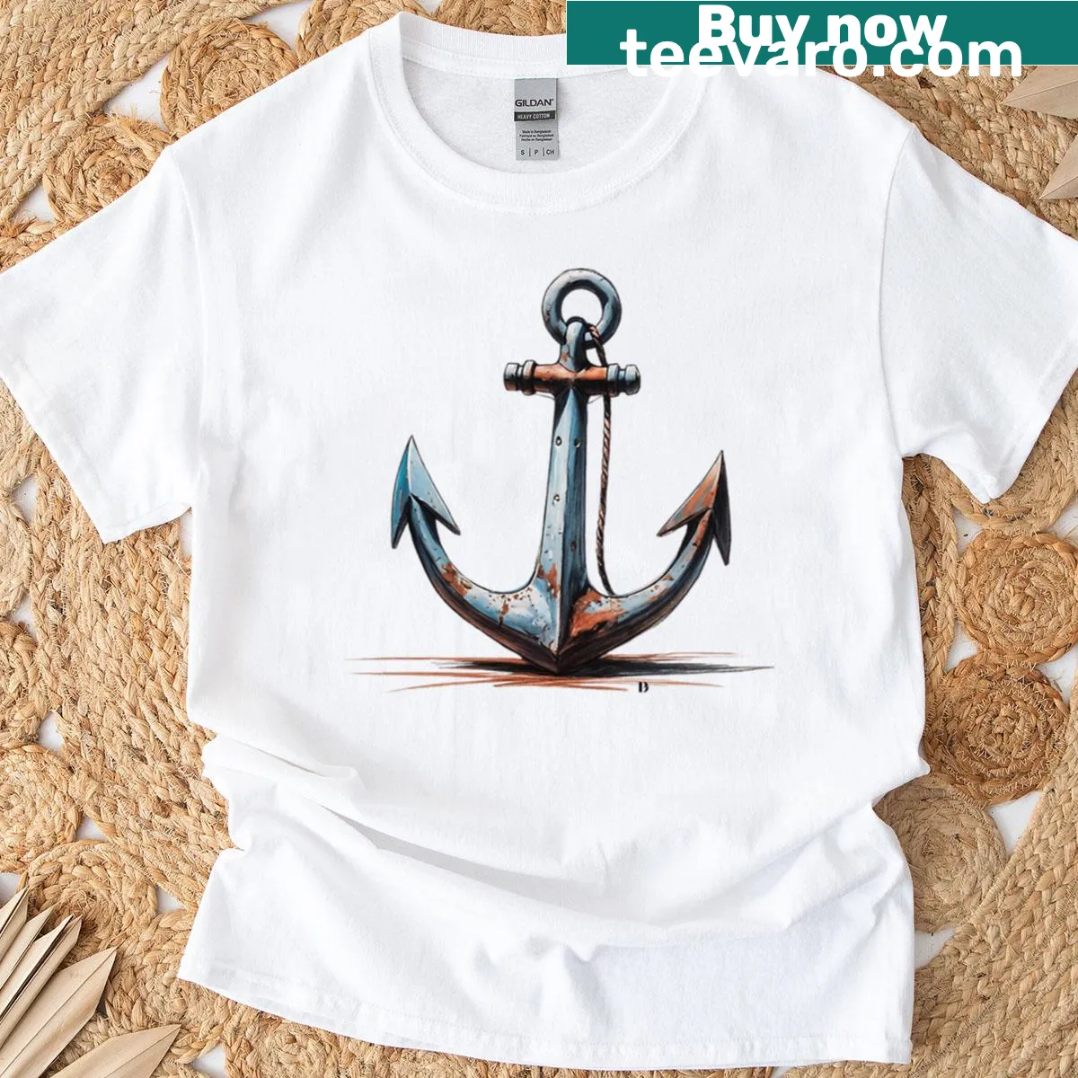 Minimalist t-shirt with illustration of a rusty anchor — on a men's t-shirt
