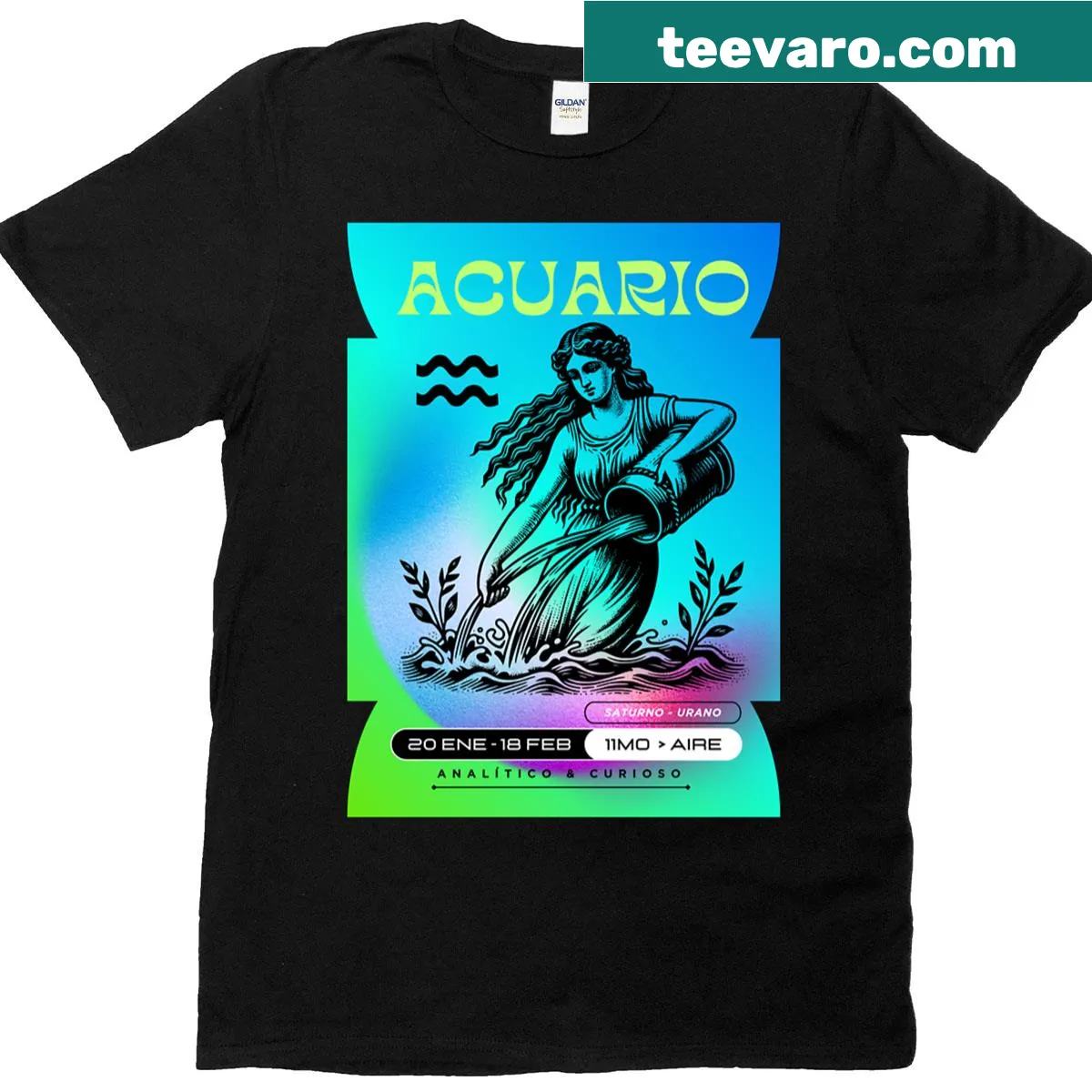 Aquarius zodiac sign design on a t-shirt — on a men's t-shirt