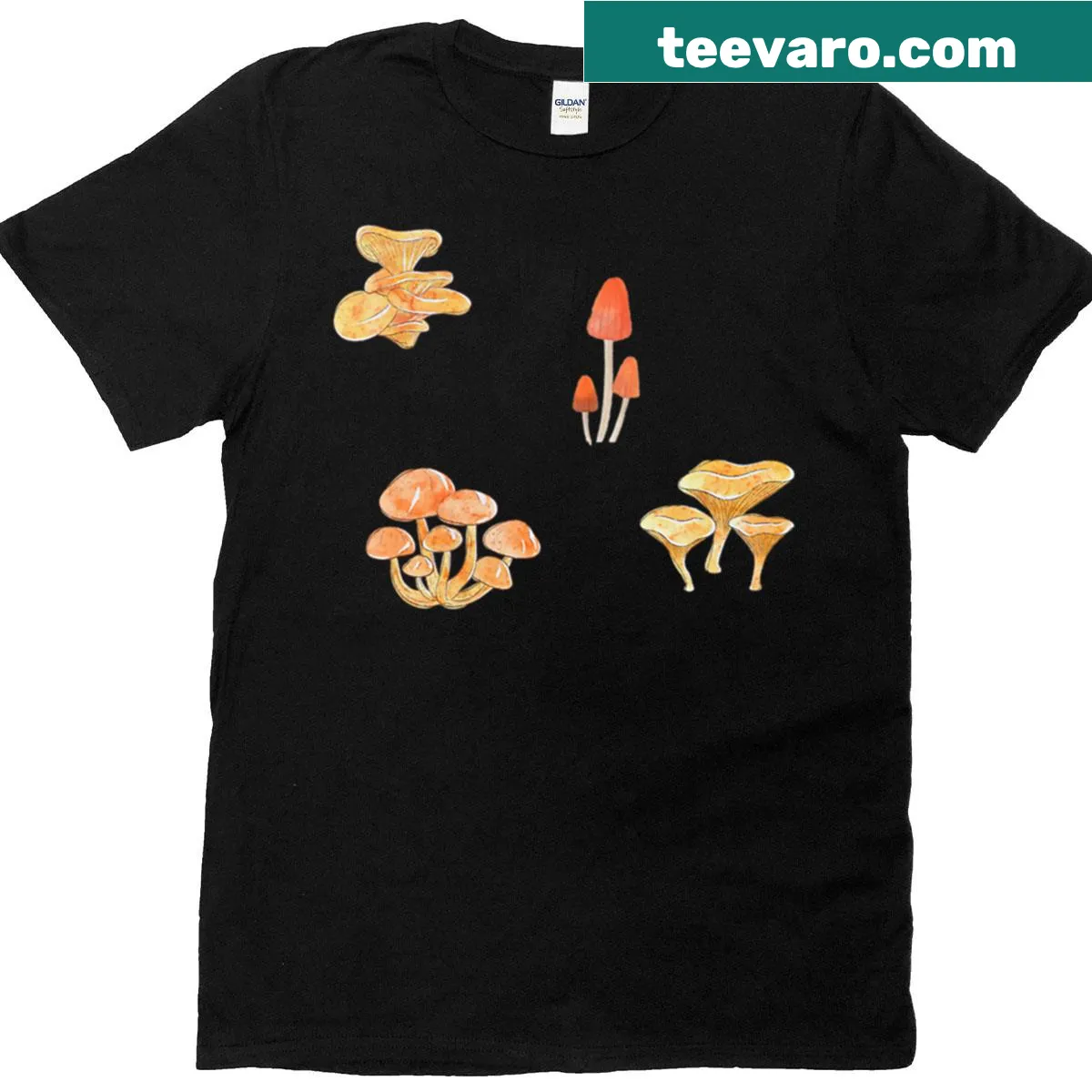 Playful watercolor T-shirt featuring aesthetic mushroom design — on a men's t-shirt