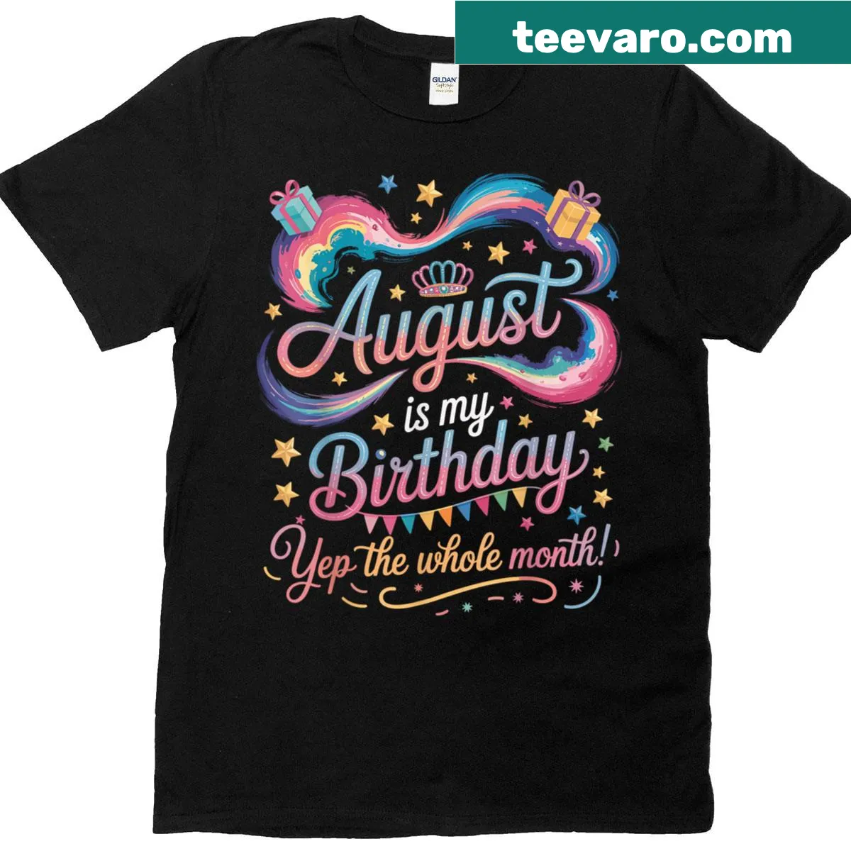 Cute typography stating 'August Is My Birthday Yes The Whole Month.' — on a men's t-shirt