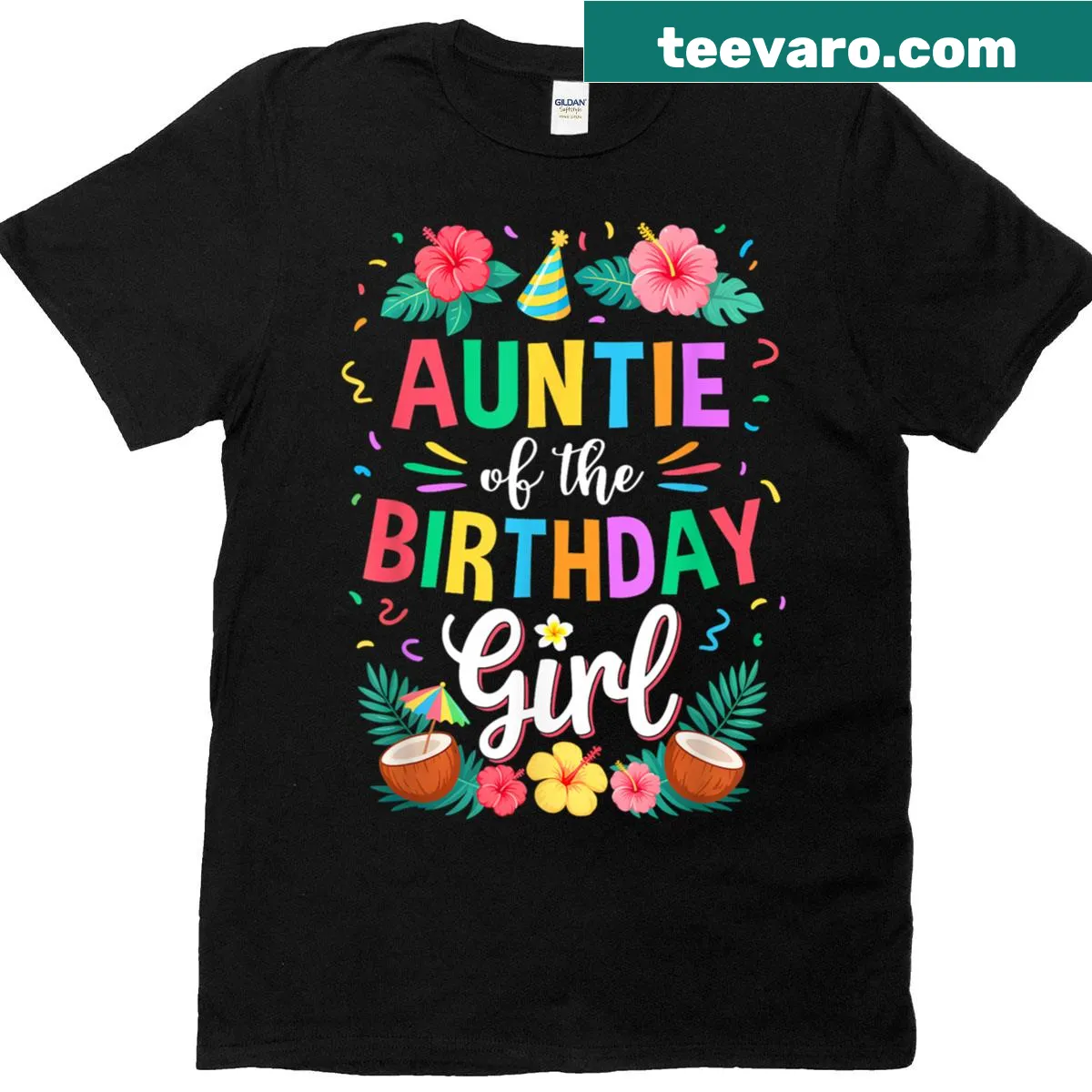 Auntie of the birthday girl T-shirt with Hawaiian-themed design — on a men's t-shirt