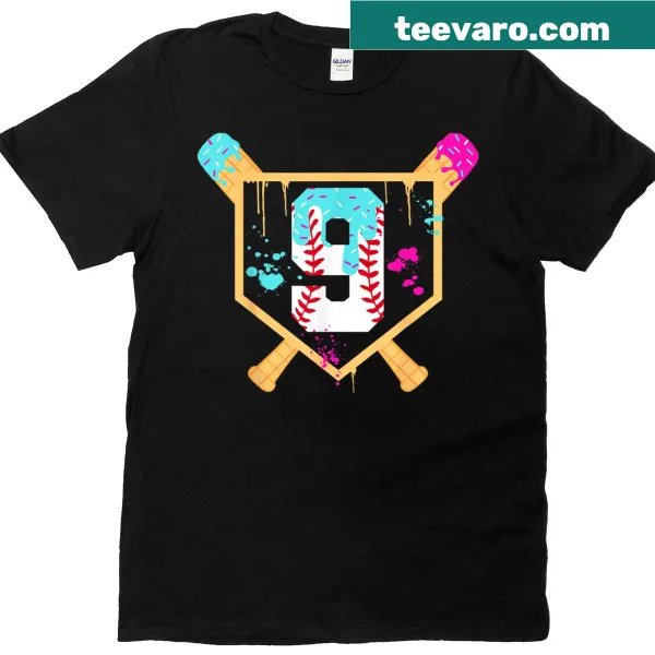 Colorful birthday T-shirt with baseball and ice cream design for 9-year-old