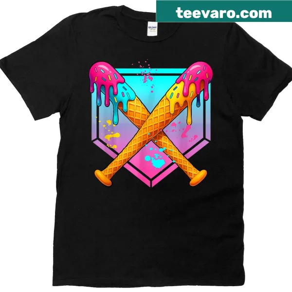 Fun baseball and ice cream drip illustration T-shirt for boys