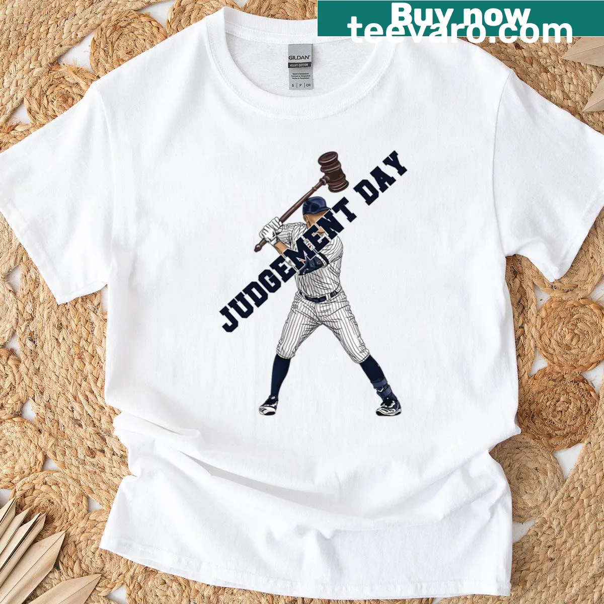 Bold typography graphic with 'Baseball Judgement Day' on a T-shirt — on a men's t-shirt