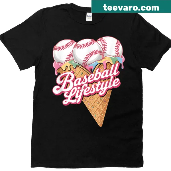 T-shirt featuring baseball and ice cream graphics for family