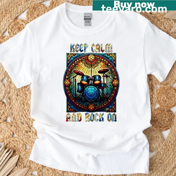 Typographic rock-themed shirt with 'Keep Calm' design