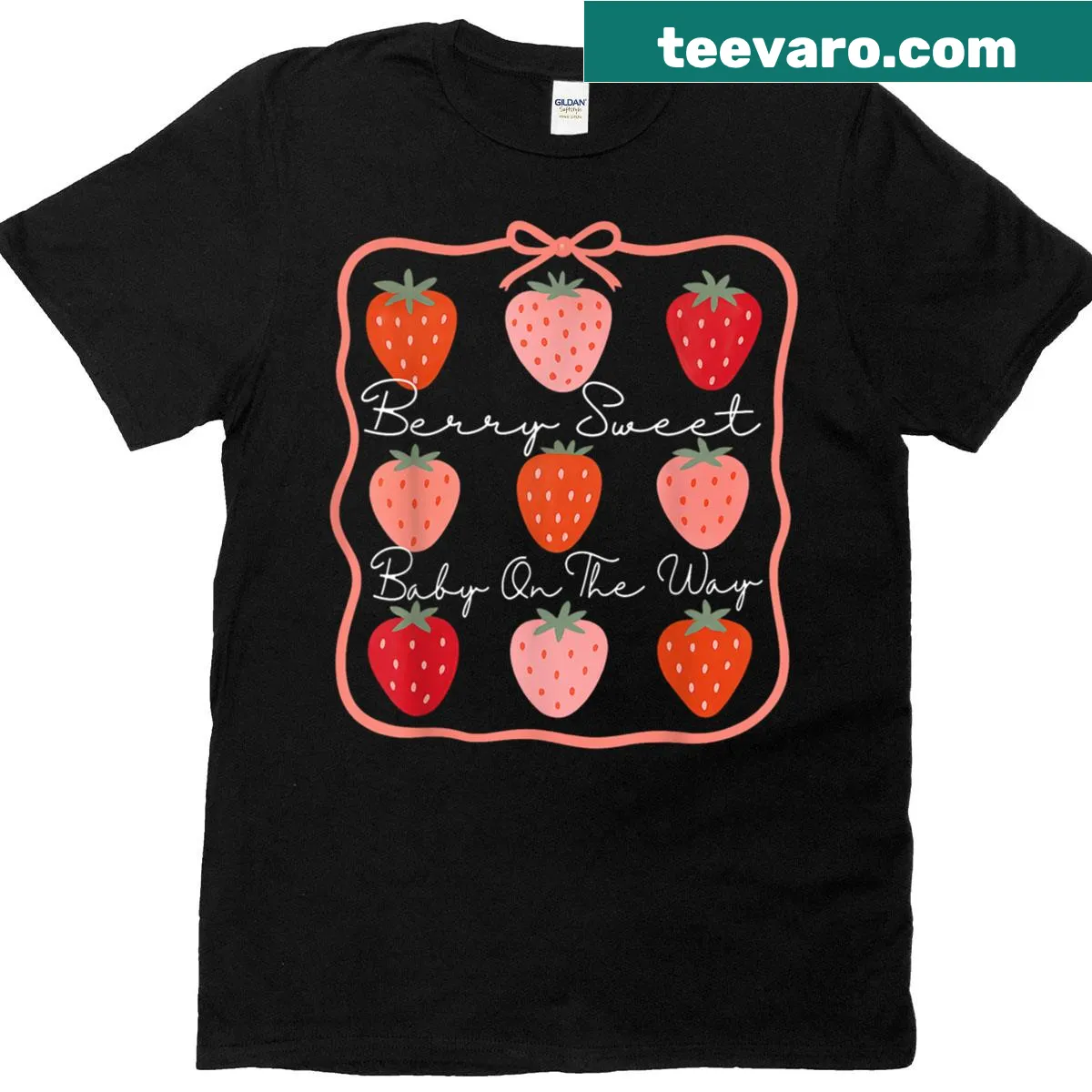 Cute baby shower T-shirt with 'Berry Sweet Baby On The Way' and berry illustrations — on a men's t-shirt