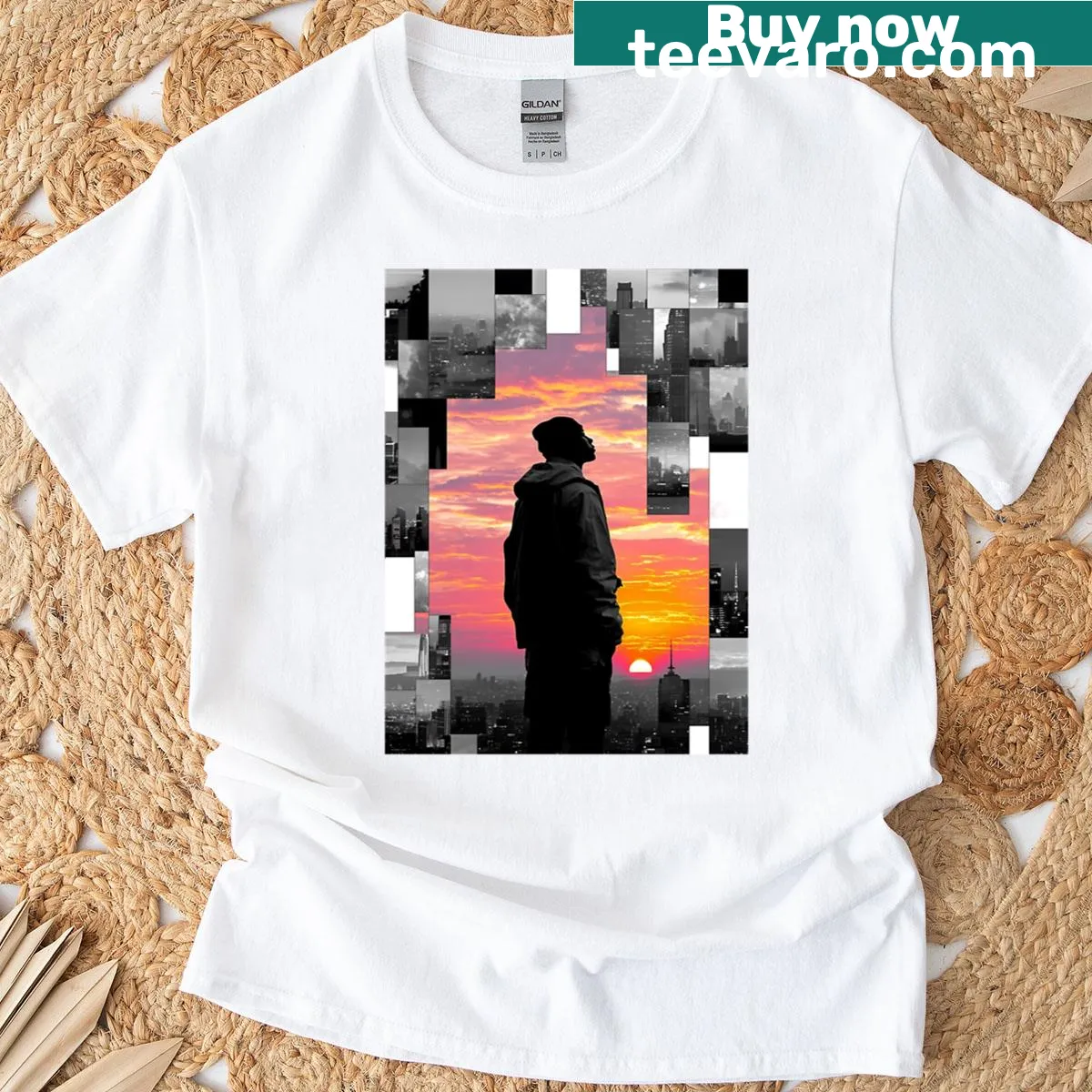 Abstract typography design representing the concept of two worlds — on a men's t-shirt