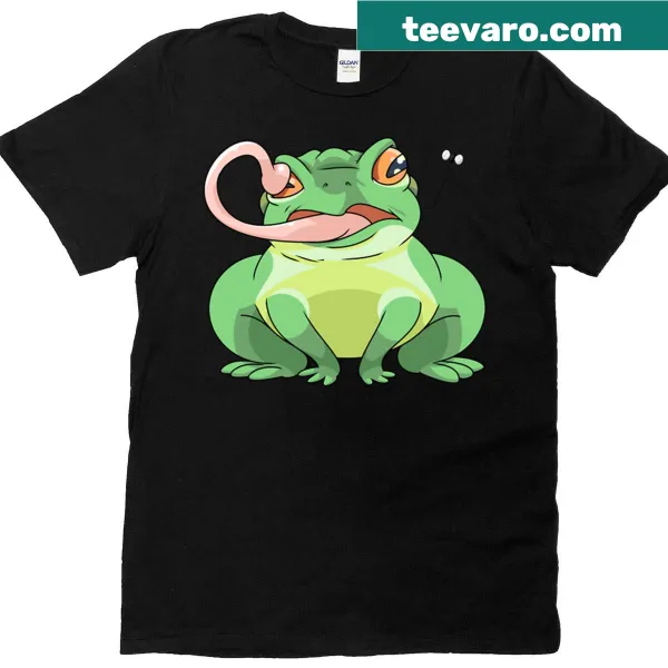 Cute cartoon T-shirt featuring a frog with its tongue out