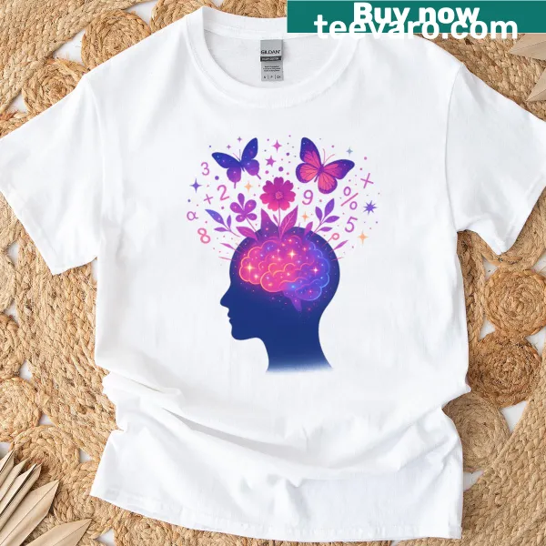 Whimsical t-shirt design with flowers and magical symbols