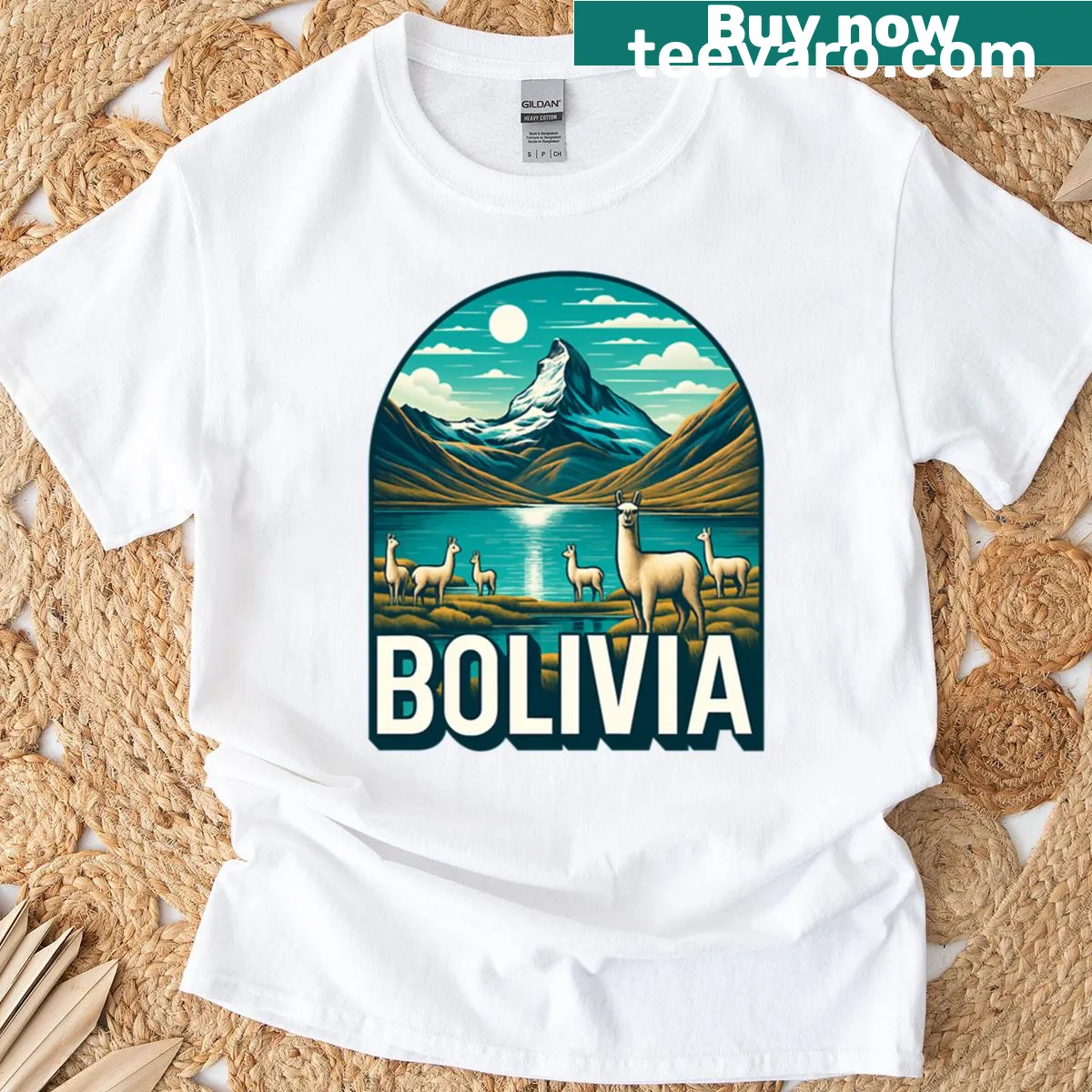 Design celebrating the culture and landscapes of Bolivia — on a men's t-shirt