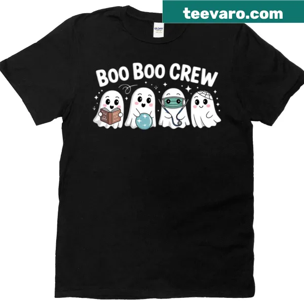 Cartoon ghost in nurse outfit on a Halloween t-shirt
