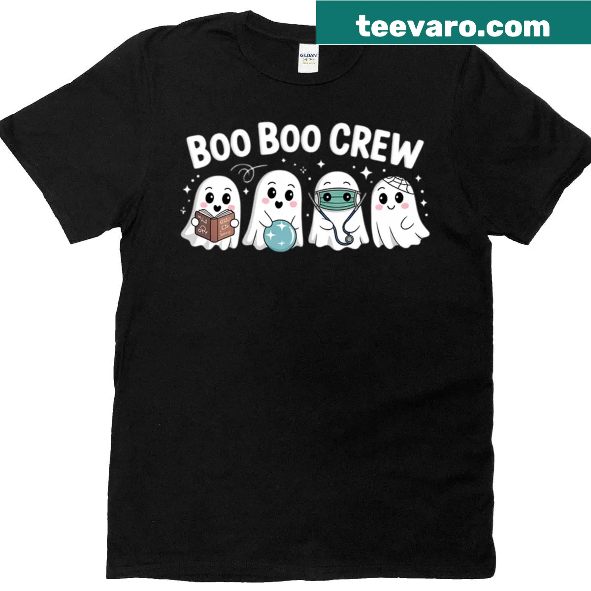 Cartoon ghost in nurse outfit on a Halloween t-shirt — on a men's t-shirt