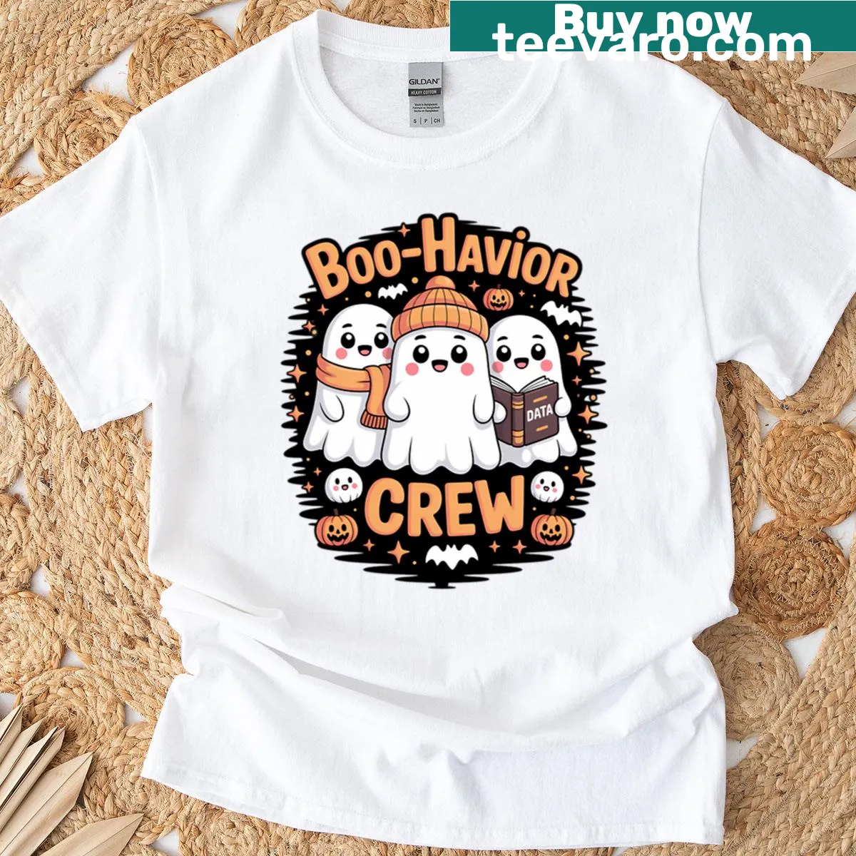 Cute Halloween T-shirt with ghost illustrations for behavior analysts — on a men's t-shirt