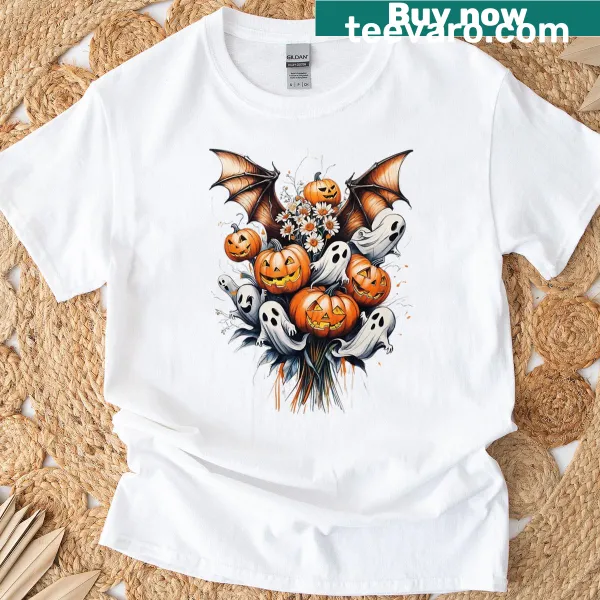 T-shirt featuring whimsical illustrations celebrating 'Boo-quet Season'