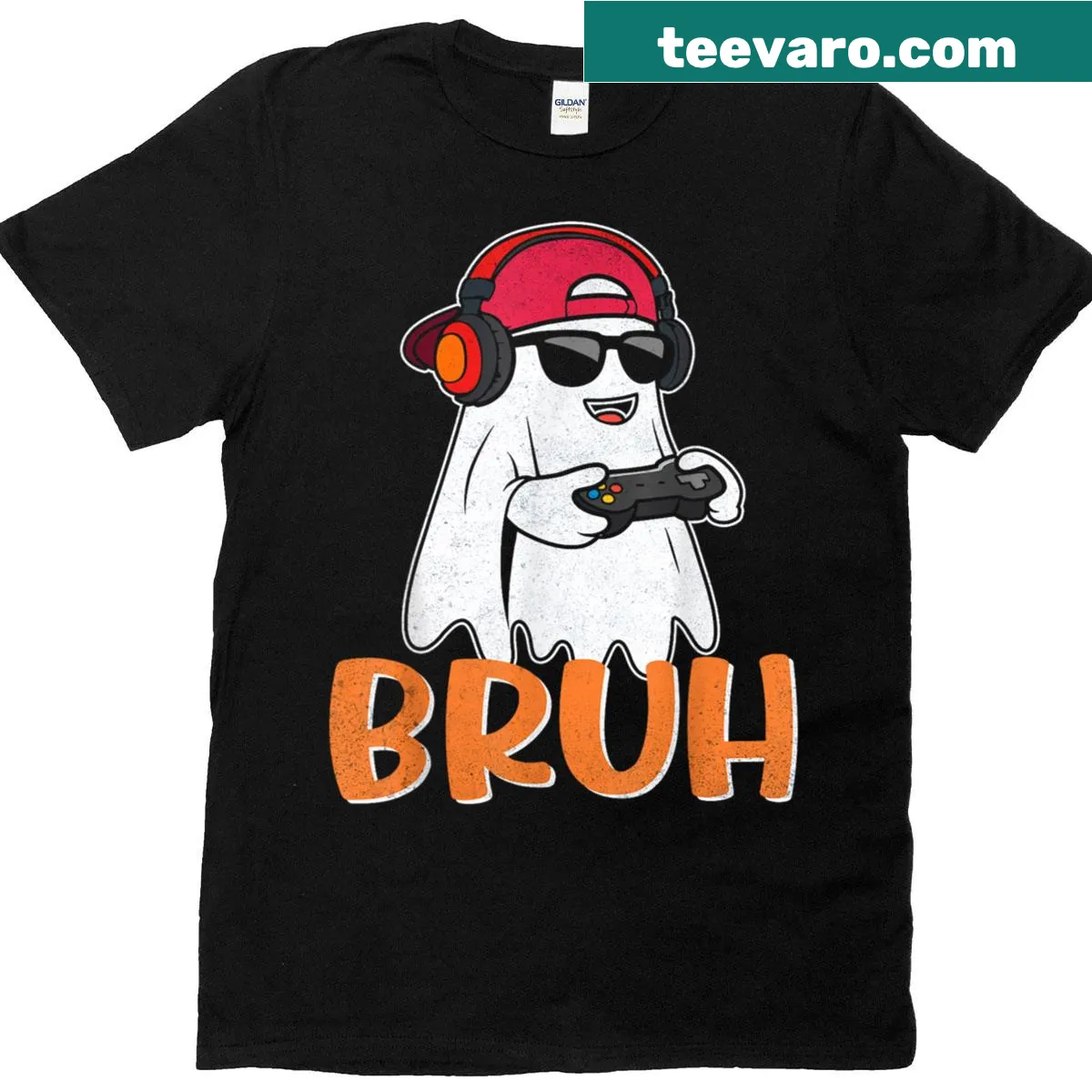 Halloween T-shirt with 'Bruh Spooky Boo' text for gamers — on a men's t-shirt