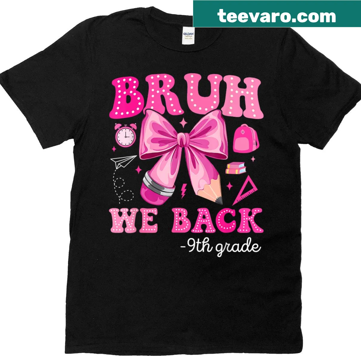 T-shirt for 9th graders with pencil and bow design — on a men's t-shirt