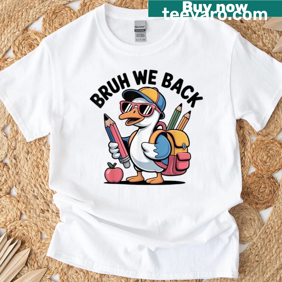 Funny graphic T-shirt with the phrase 'Bruh We Back' for the first day of school — on a men's t-shirt