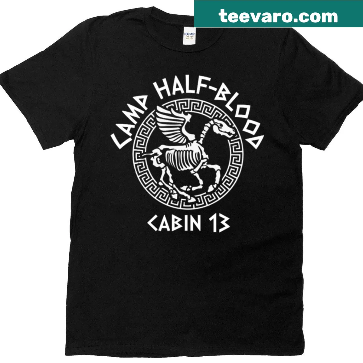 Camp Half-blood t-shirt with Cabin 13 logo — on a men's t-shirt