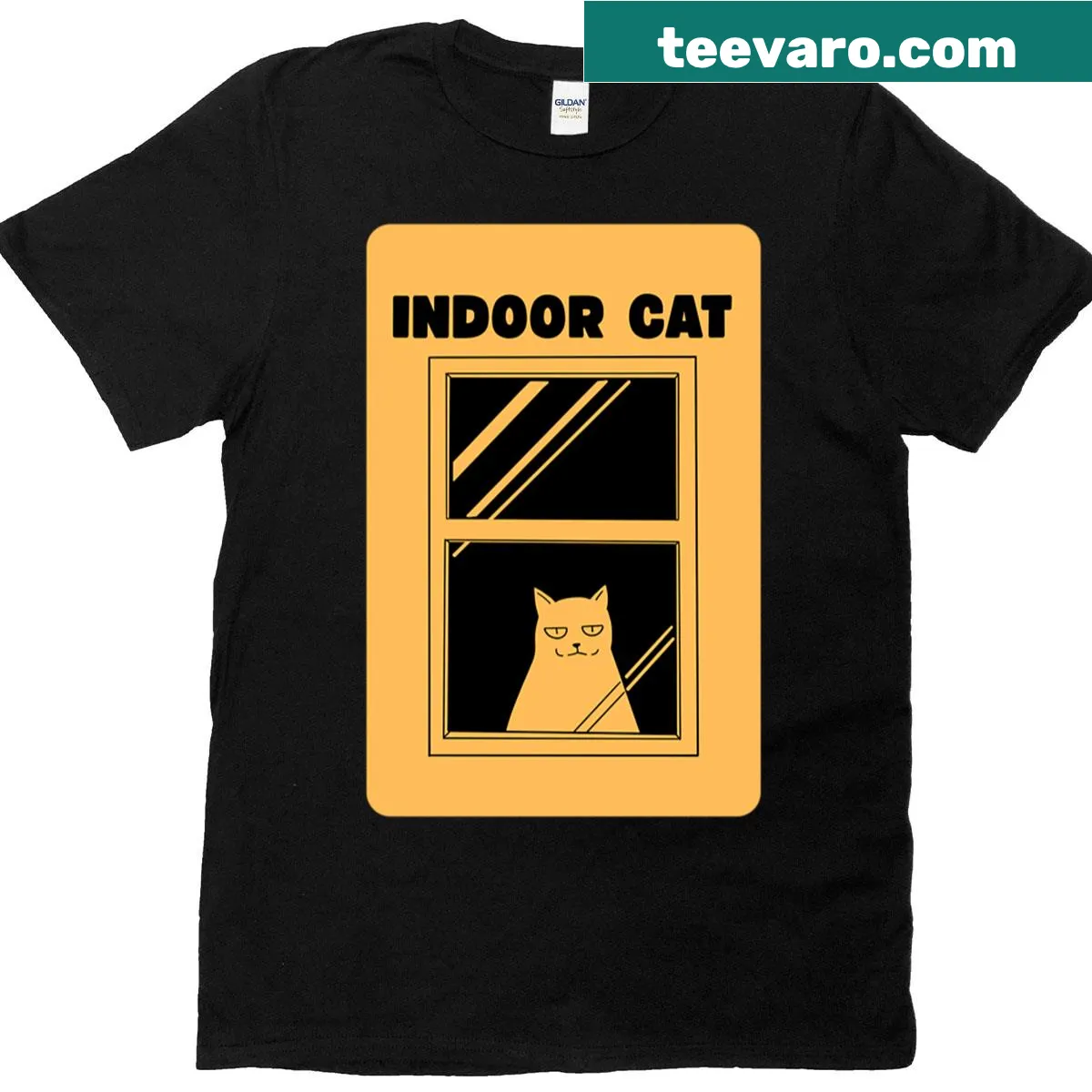 T-shirt with an illustration of a cat in a window — on a men's t-shirt