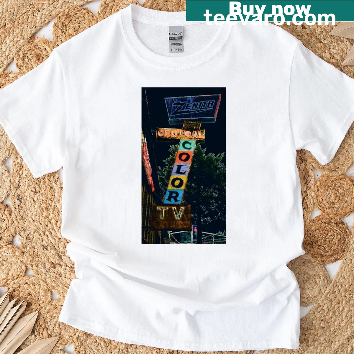 Nostalgic typography design celebrating central color television — on a men's t-shirt