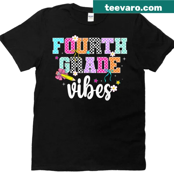 4th Grade Vibes T-shirt with checkered design for teachers