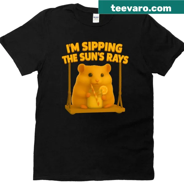 Illustrated T-shirt featuring a cheerful hamster enjoying the sun