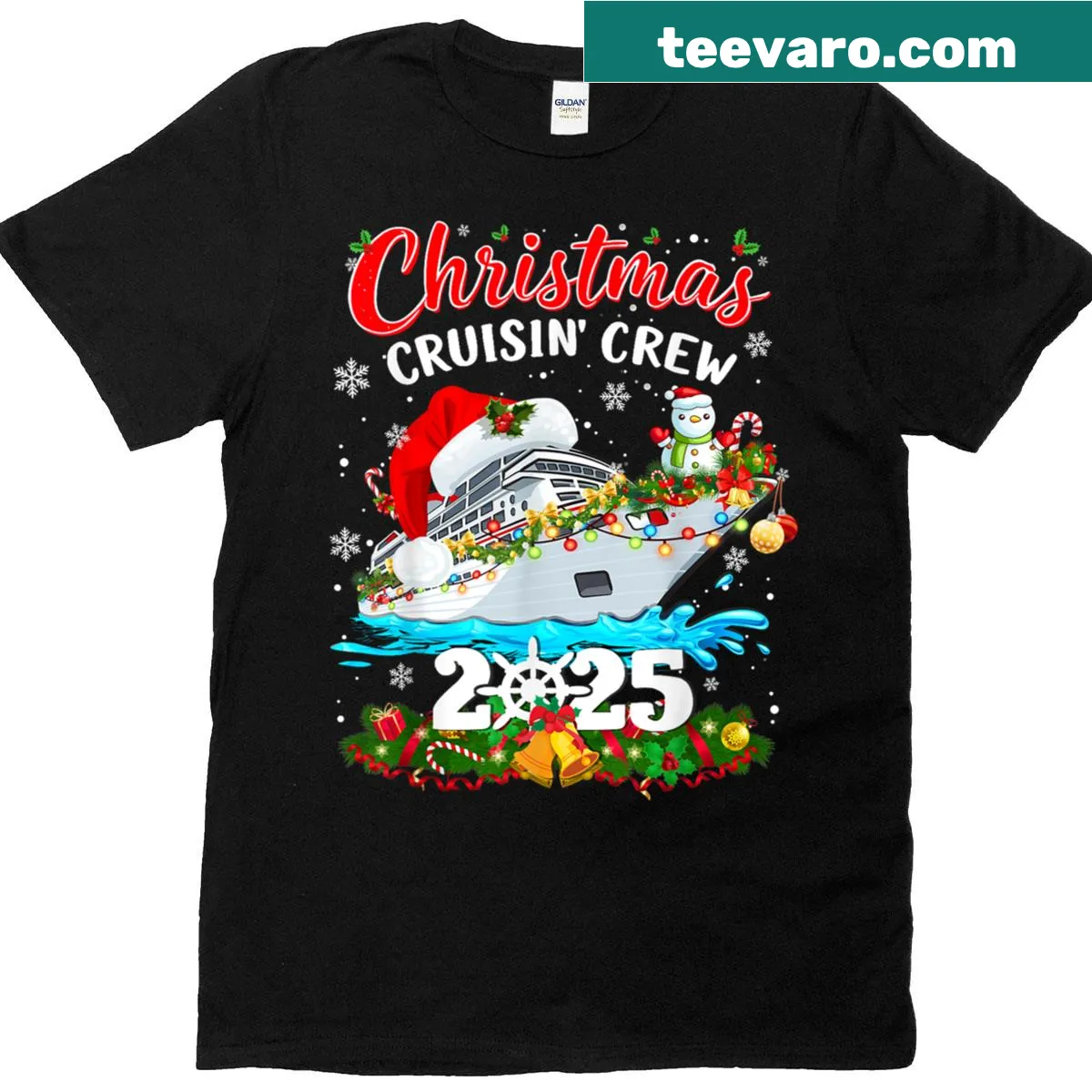 Matching family Christmas cruise t-shirt with festive graphics — on a men's t-shirt