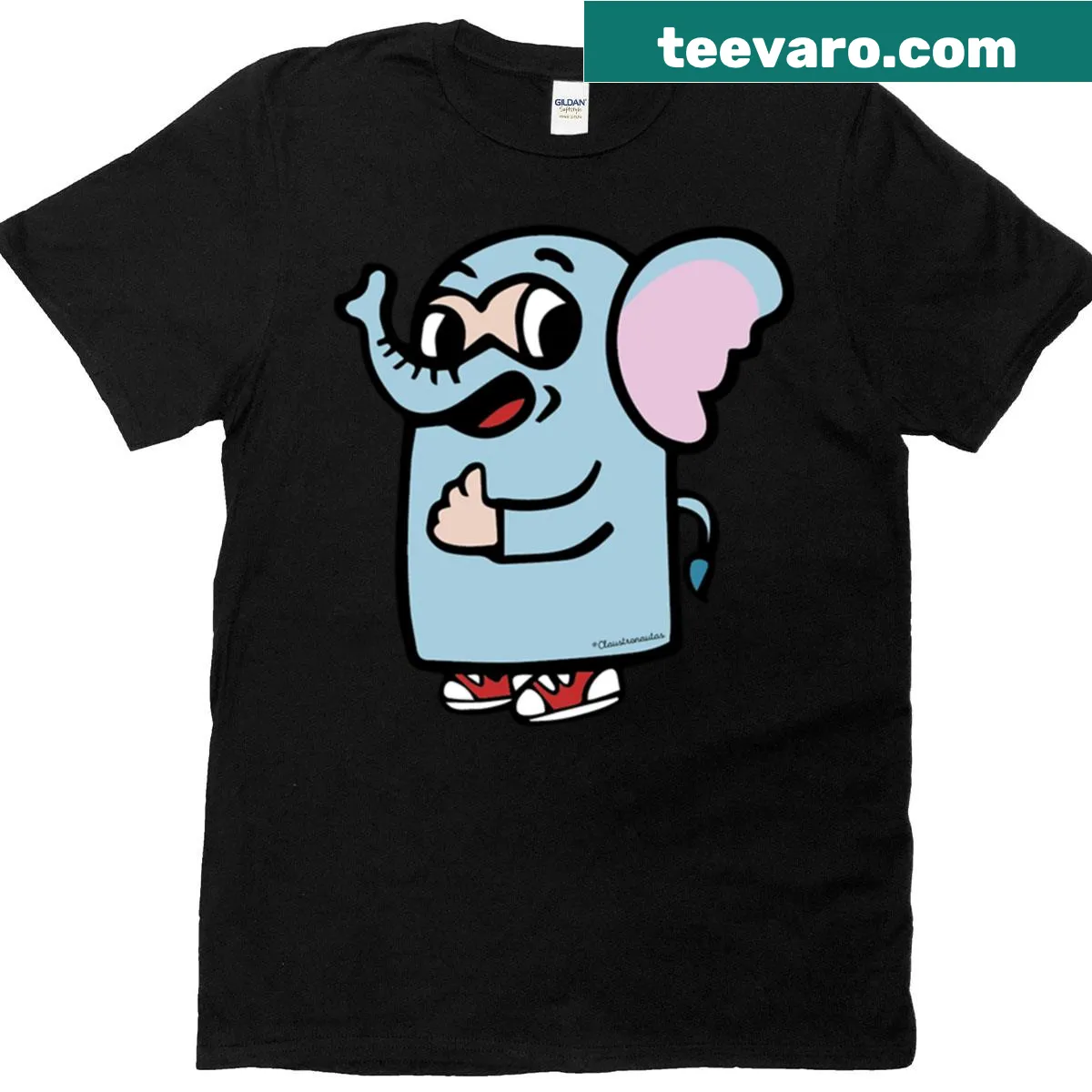 Cute elephant in a costume illustrated on a jungle-themed T-shirt — on a men's t-shirt
