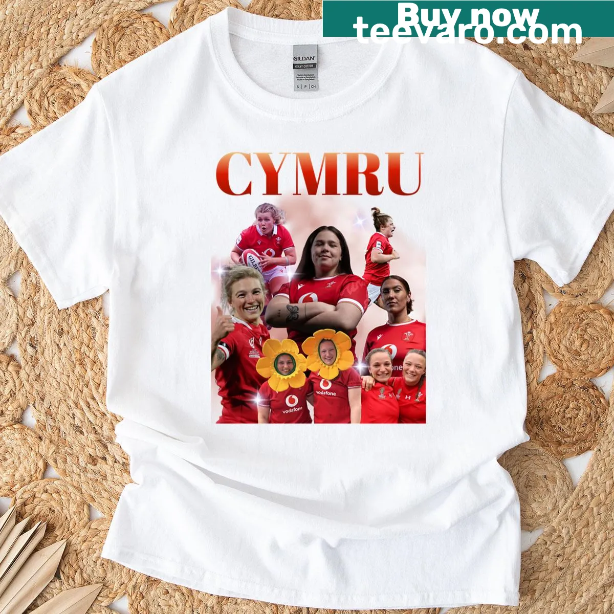Vintage-style Cymru rugby tee with playful graphic design — on a men's t-shirt