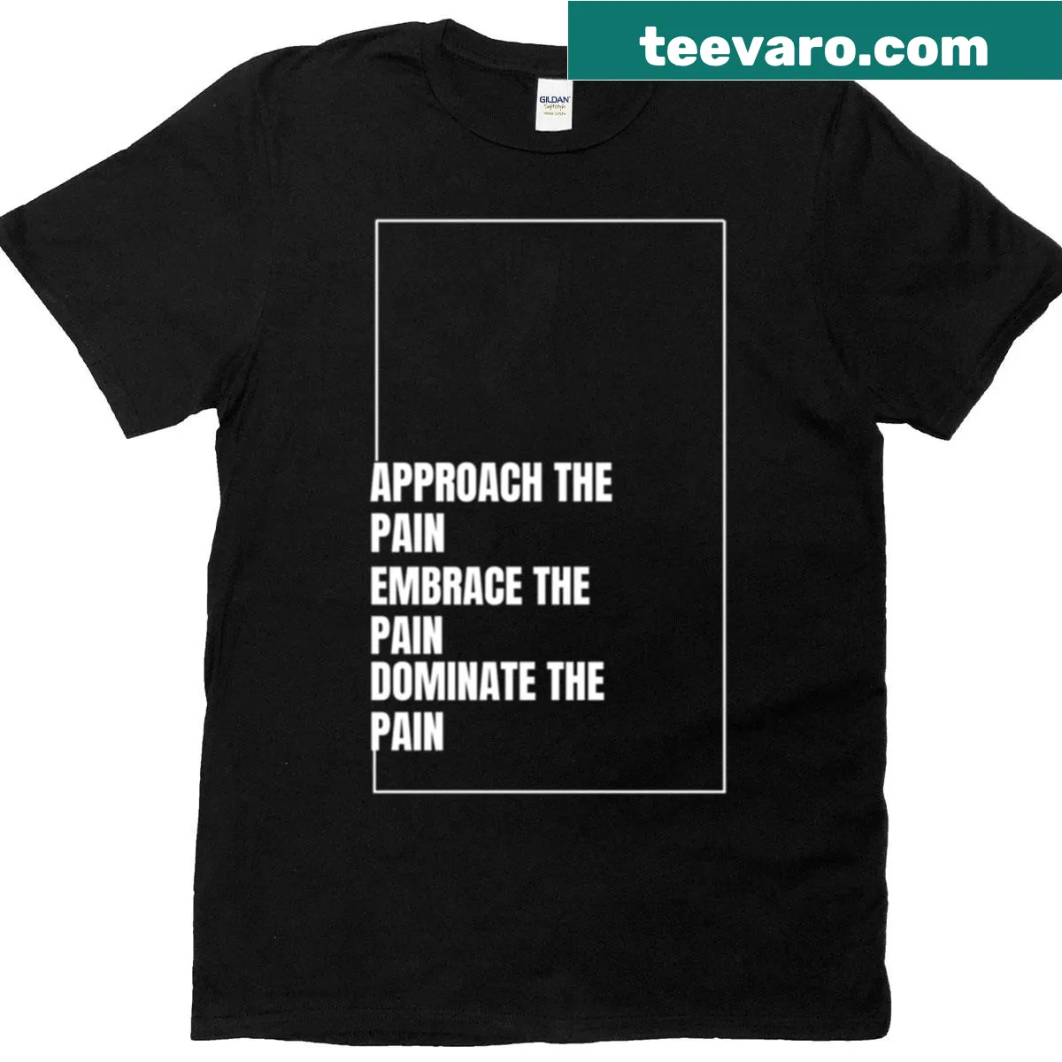 Motivational t-shirt with the phrase 'Dominate The Pain' — on a men's t-shirt